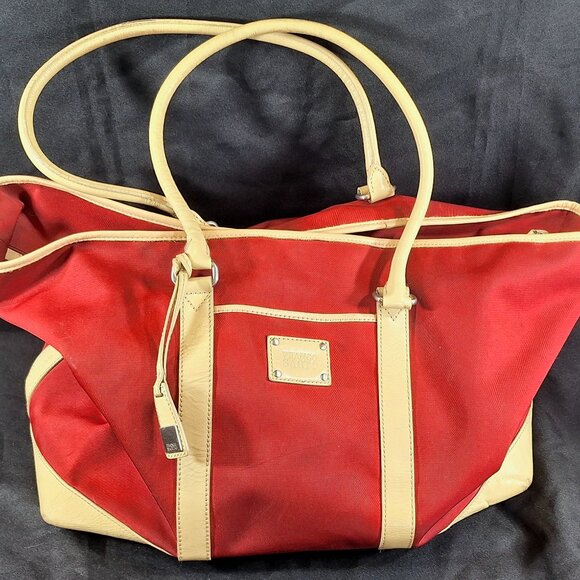 Franco Sarto Large Red Weekender Tote Shoulder Bag Purse CarryAll - Picture 1 of 6